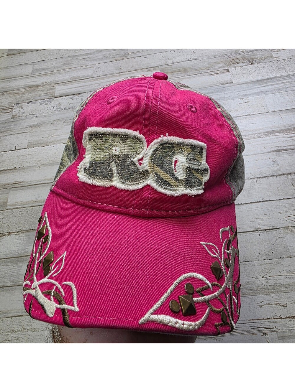 Realtree Girl Pink Camo Hat Adjustable Cap Embroidered RG Patch Studded Bill